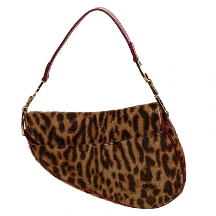 Pre Owned Dior Brown Leopard Pony Hair Saddle Bag