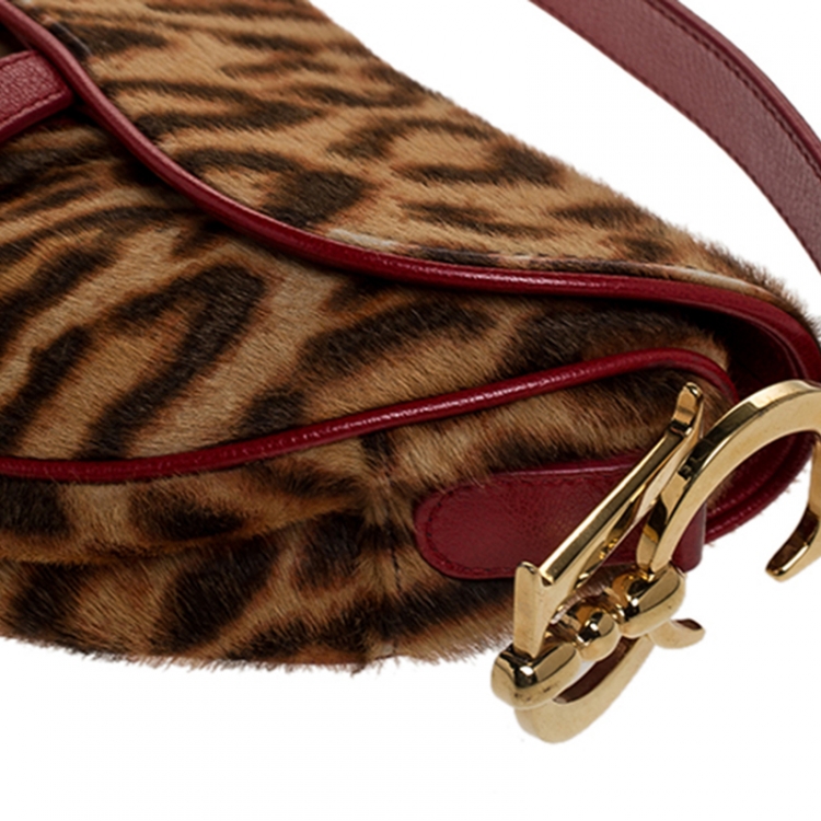 Pre Owned Dior Brown Leopard Pony Hair Saddle Bag