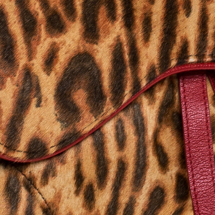 Pre Owned Dior Brown Leopard Pony Hair Saddle Bag