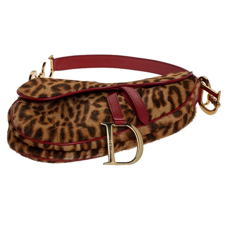 Pre Owned Dior Brown Leopard Pony Hair Saddle Bag
