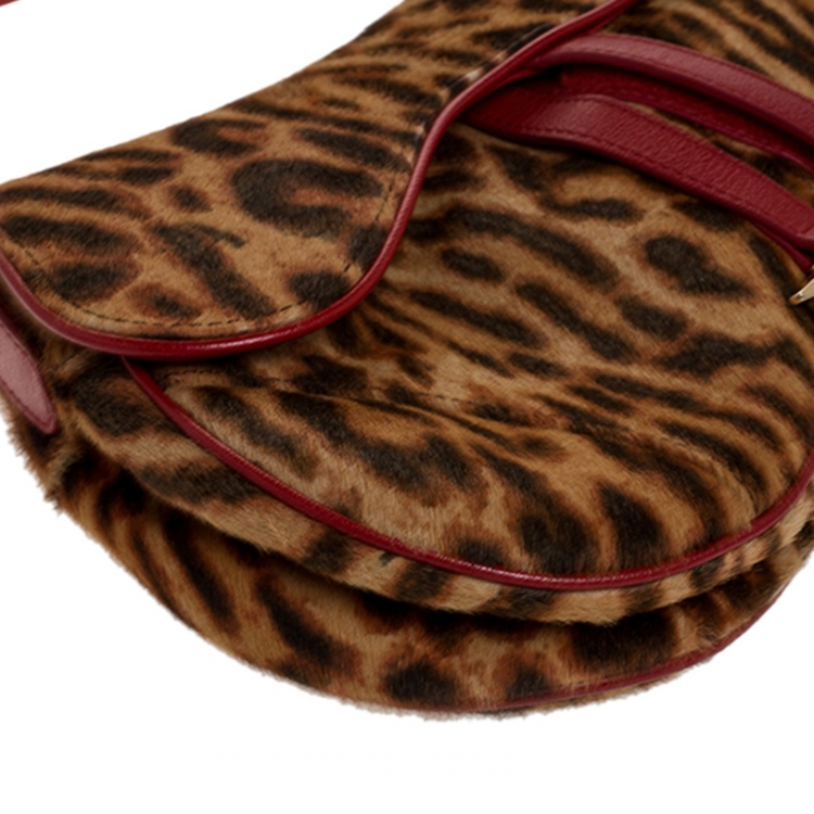 Pre Owned Dior Brown Leopard Pony Hair Saddle Bag