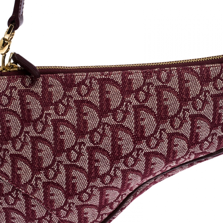 Pre Owned Dior Burgundy Diorissimo Canvas and Leather Saddle Bag