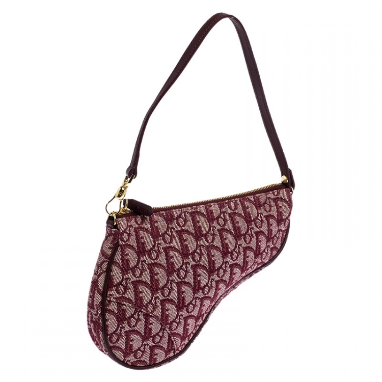 Pre Owned Dior Burgundy Diorissimo Canvas and Leather Saddle Bag