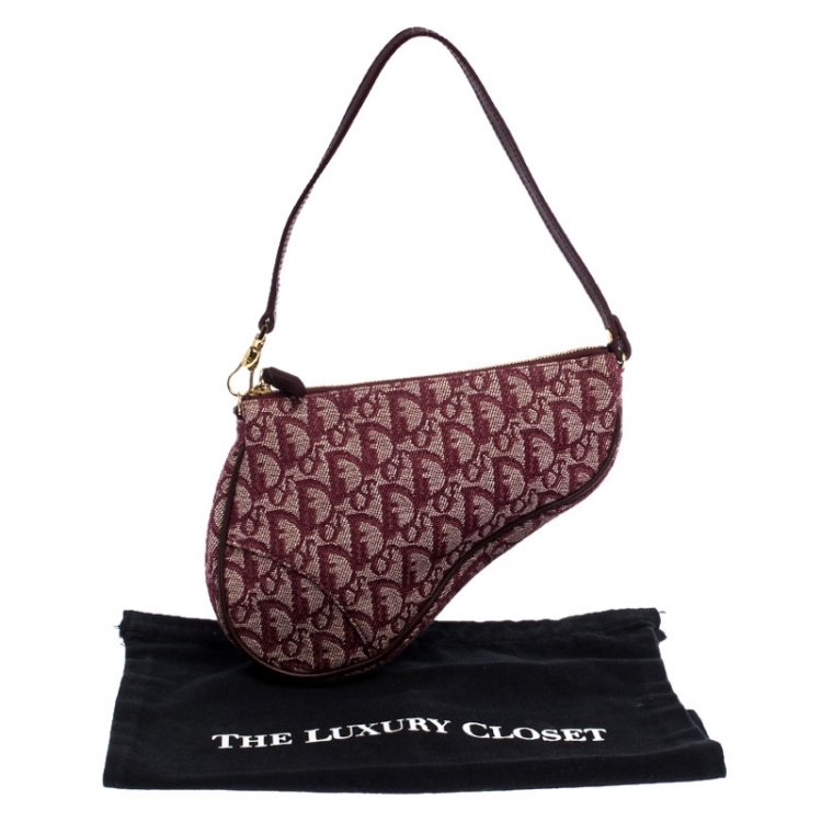Pre Owned Dior Burgundy Diorissimo Canvas and Leather Saddle Bag