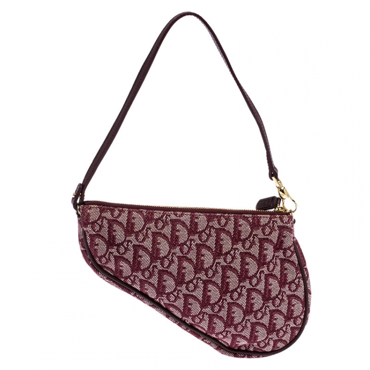 Pre Owned Dior Burgundy Diorissimo Canvas and Leather Saddle Bag