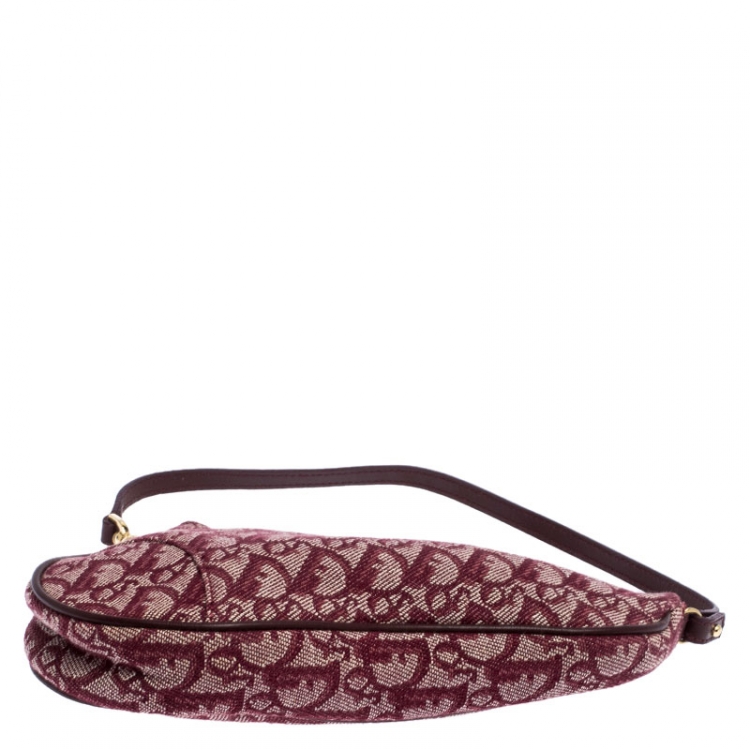 Pre Owned Dior Burgundy Diorissimo Canvas and Leather Saddle Bag