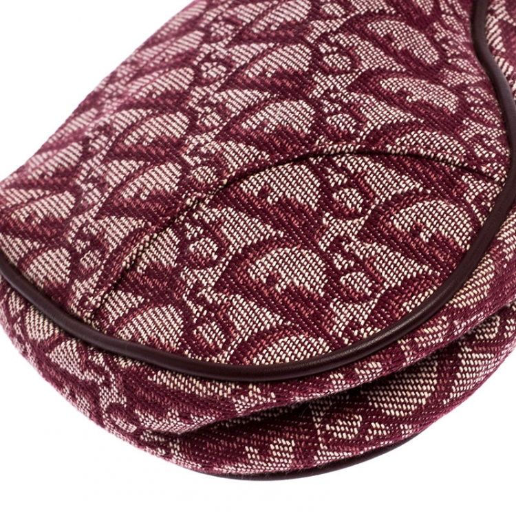 Pre Owned Dior Burgundy Diorissimo Canvas and Leather Saddle Bag
