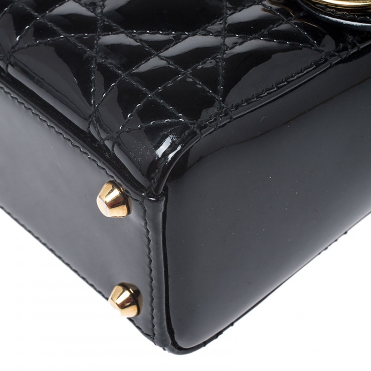 Pre Owned Dior Black Patent Leather Mini Lady Dior Tote