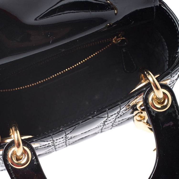Pre Owned Dior Black Patent Leather Mini Lady Dior Tote