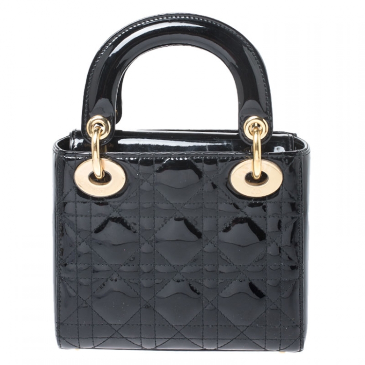 Pre Owned Dior Black Patent Leather Mini Lady Dior Tote