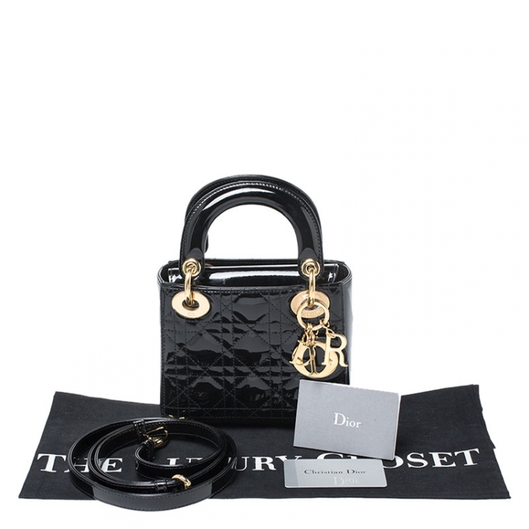 Pre Owned Dior Black Patent Leather Mini Lady Dior Tote