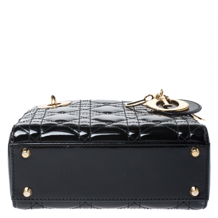 Pre Owned Dior Black Patent Leather Mini Lady Dior Tote