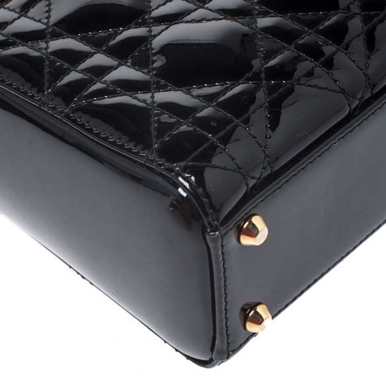 Pre Owned Dior Black Patent Leather Mini Lady Dior Tote