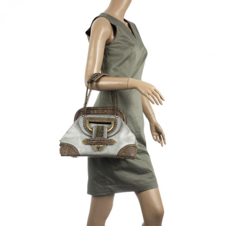 Pre Owned Christian Dior Python Grey Leather Boston Bag