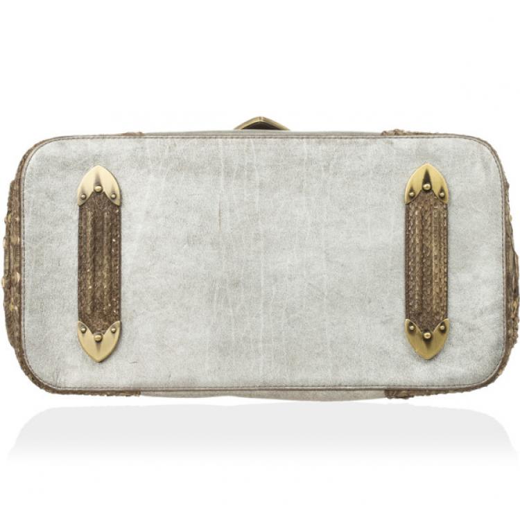 Pre Owned Christian Dior Python Grey Leather Boston Bag