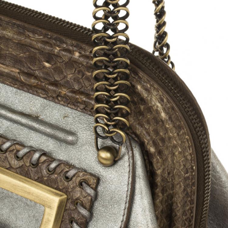 Pre Owned Christian Dior Python Grey Leather Boston Bag