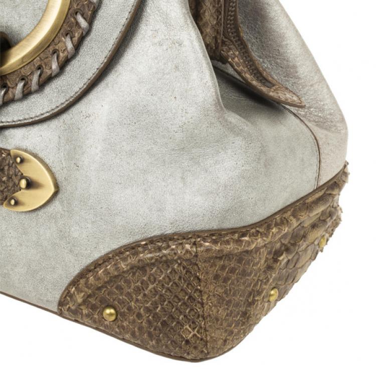 Pre Owned Christian Dior Python Grey Leather Boston Bag