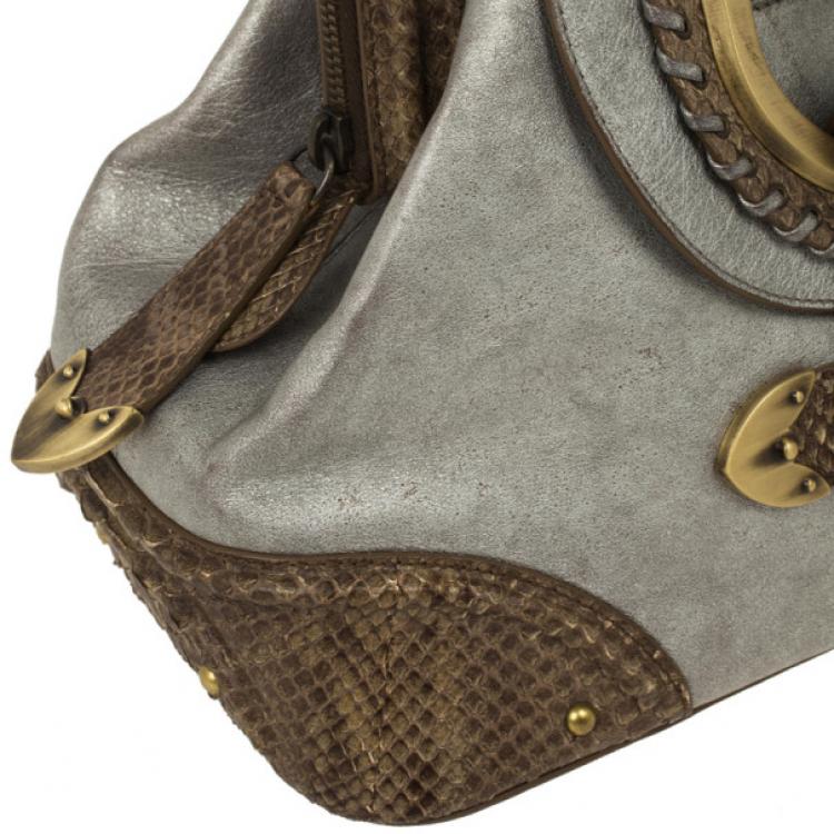 Pre Owned Christian Dior Python Grey Leather Boston Bag