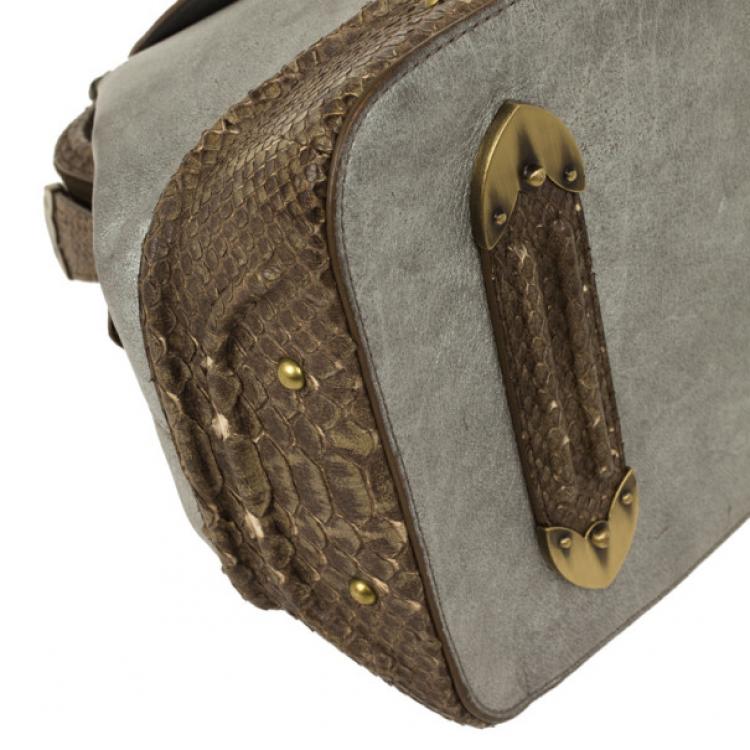 Pre Owned Christian Dior Python Grey Leather Boston Bag