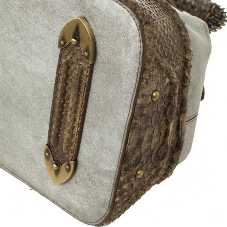 Pre Owned Christian Dior Python Grey Leather Boston Bag