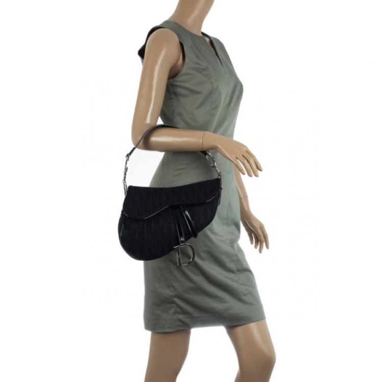 Pre Owned Christian Dior Black Monogram Canvas Saddle Bag 