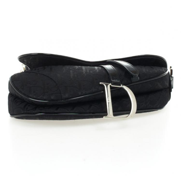 Pre Owned Christian Dior Black Monogram Canvas Saddle Bag 