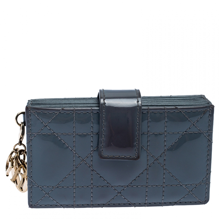 Pre Owned Dior Pale Blue Cannage Leather Gusset Card Holder