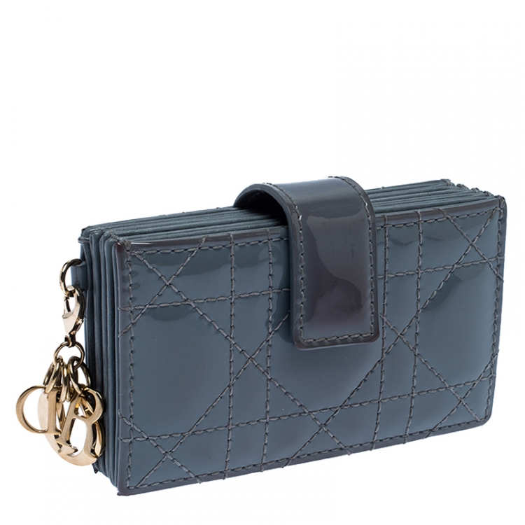 Pre Owned Dior Pale Blue Cannage Leather Gusset Card Holder