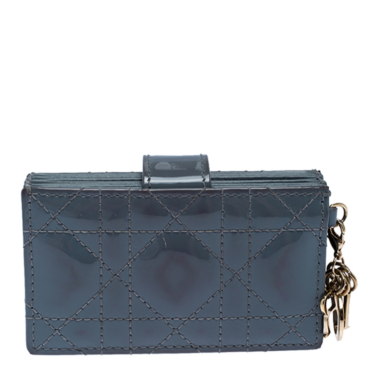 Pre Owned Dior Pale Blue Cannage Leather Gusset Card Holder