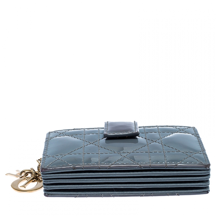 Pre Owned Dior Pale Blue Cannage Leather Gusset Card Holder