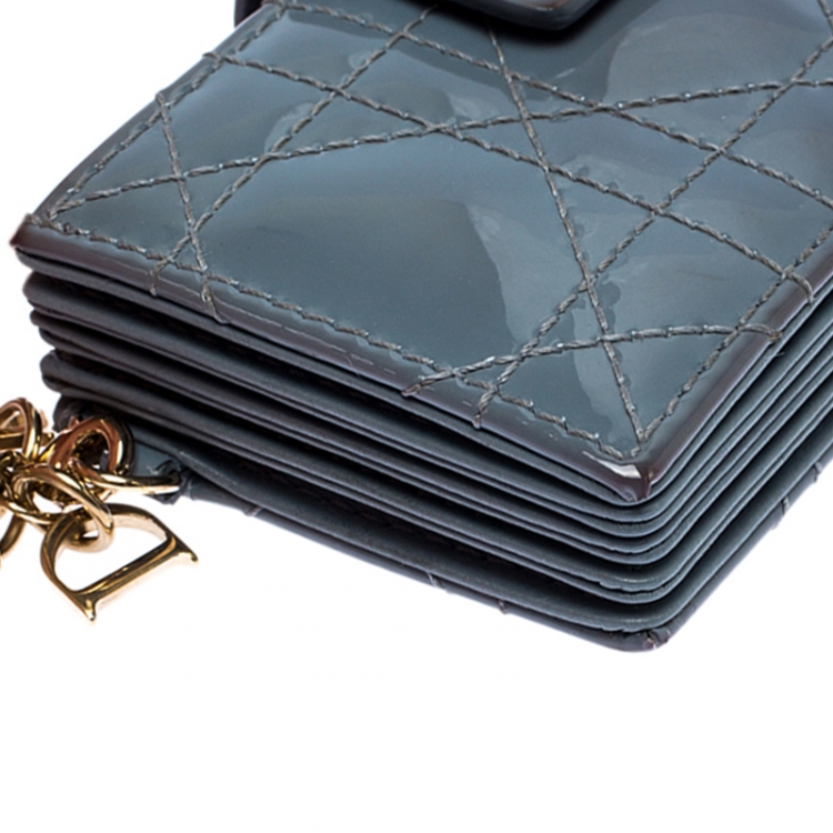 Pre Owned Dior Pale Blue Cannage Leather Gusset Card Holder