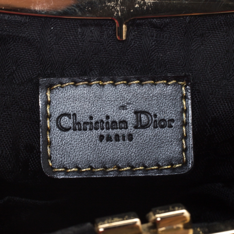 Pre Owned Dior Black/Gold Python and Leather Mini Saddle Bag