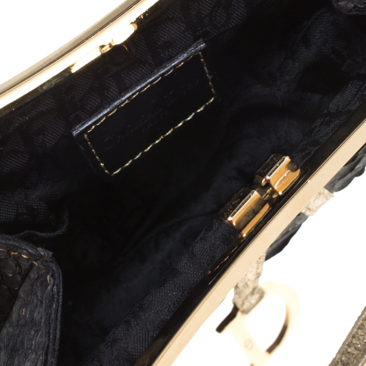 Pre Owned Dior Black/Gold Python and Leather Mini Saddle Bag
