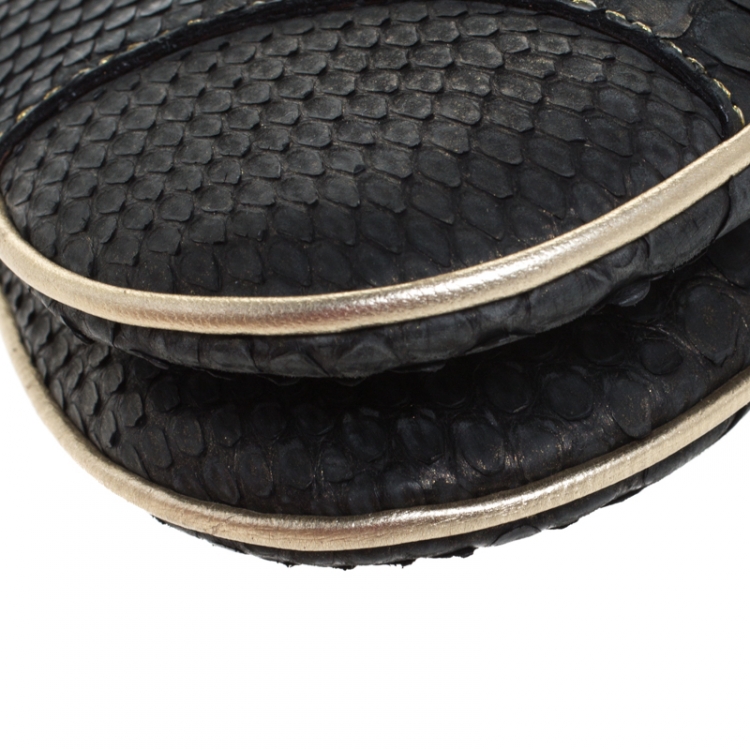 Pre Owned Dior Black/Gold Python and Leather Mini Saddle Bag