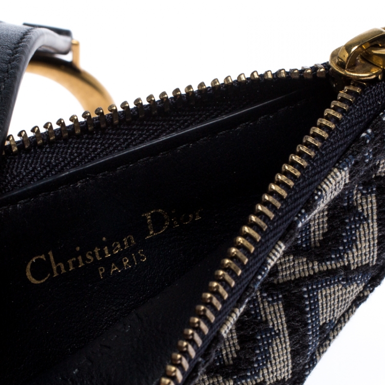 Pre Owned Dior Navy Blue/White Oblique Canvas Saddle Coin Purse