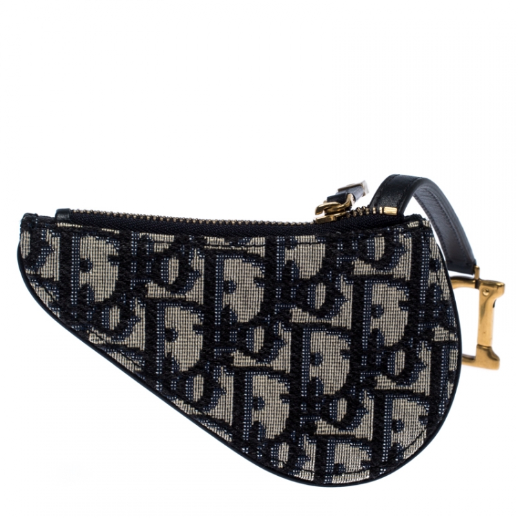 Pre Owned Dior Navy Blue/White Oblique Canvas Saddle Coin Purse