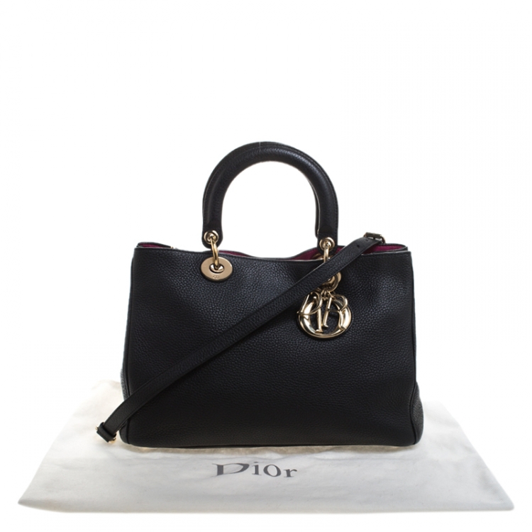 Pre Owned Dior Black Leather Medium Diorissimo Shopper Tote