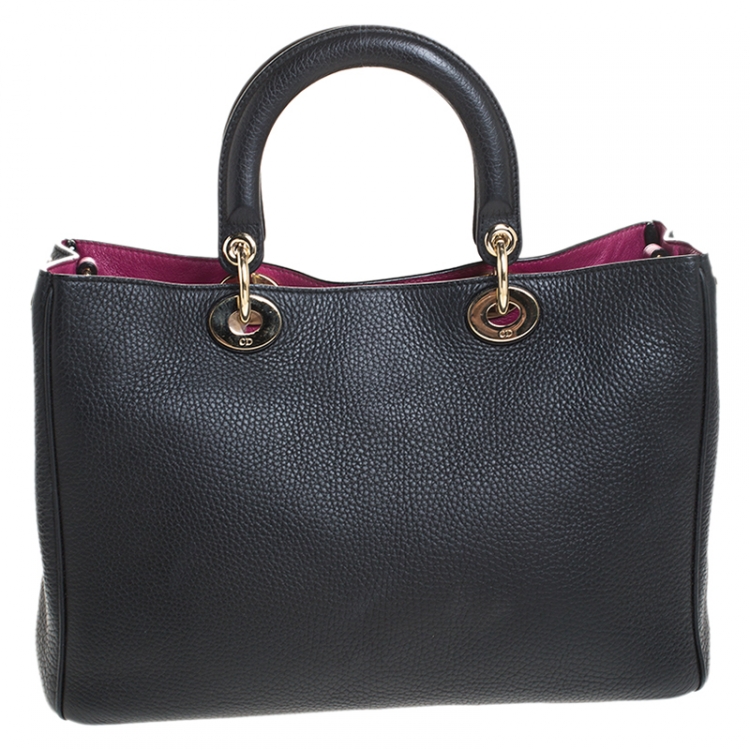 Pre Owned Dior Black Leather Medium Diorissimo Shopper Tote