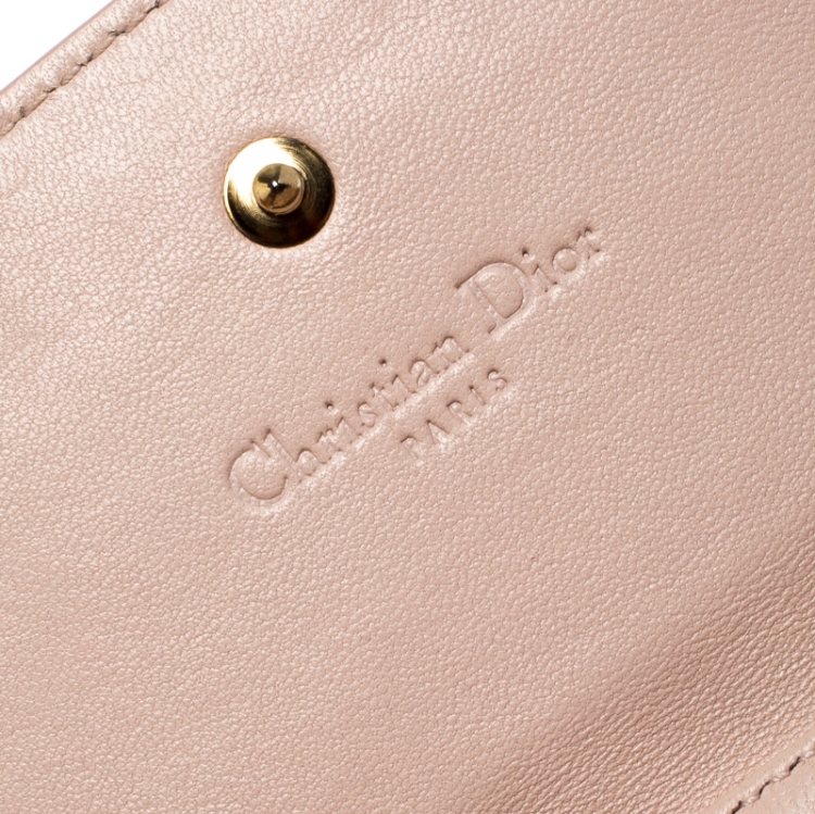Pre Owned Dior Beige Cannage Leather Lady Dior Wallet On Chain