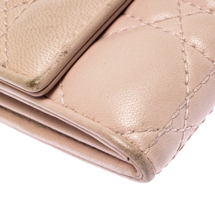 Pre Owned Dior Beige Cannage Leather Lady Dior Wallet On Chain