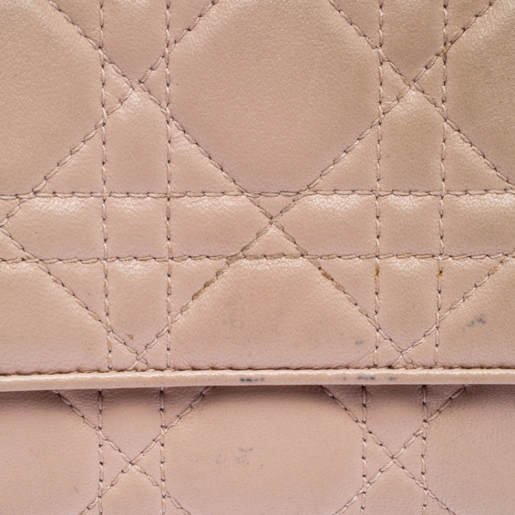 Pre Owned Dior Beige Cannage Leather Lady Dior Wallet On Chain