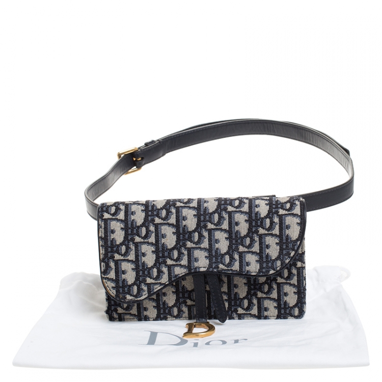 Pre Owned Dior Navy Blue/White Oblique Canvas and Leather Saddle Belt Bag