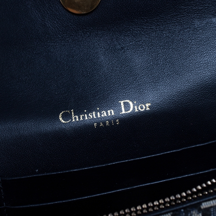 Pre Owned Dior Navy Blue/White Oblique Canvas and Leather Saddle Belt Bag