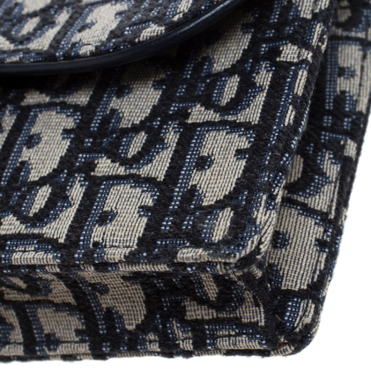 Pre Owned Dior Navy Blue/White Oblique Canvas and Leather Saddle Belt Bag