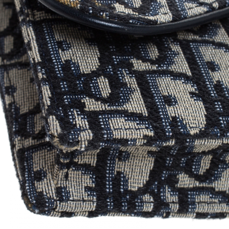 Pre Owned Dior Navy Blue/White Oblique Canvas and Leather Saddle Belt Bag