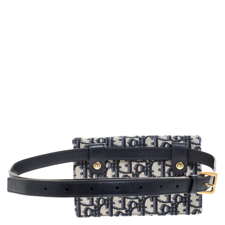 Pre Owned Dior Navy Blue/White Oblique Canvas and Leather Saddle Belt Bag