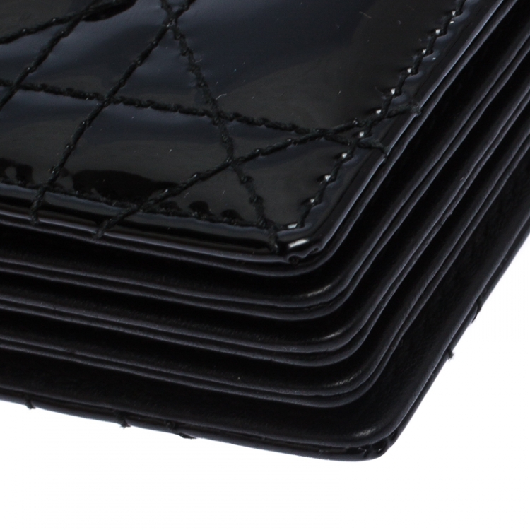 Pre Owned Dior Black Cannage Patent Leather Gusset Card Holder