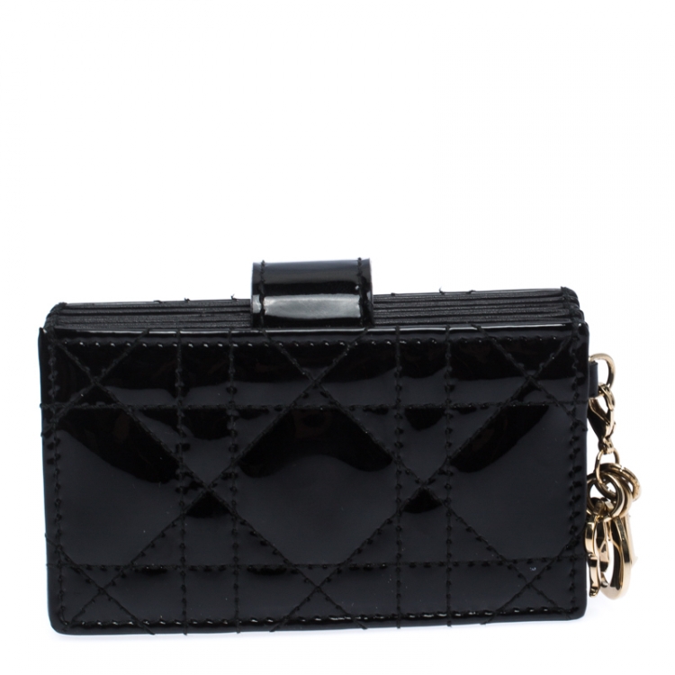 Pre Owned Dior Black Cannage Patent Leather Gusset Card Holder