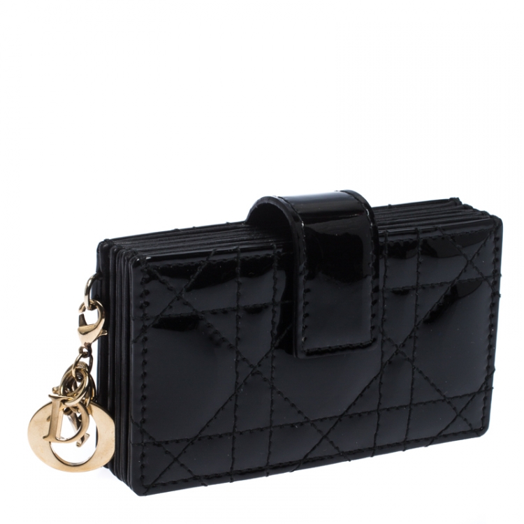 Pre Owned Dior Black Cannage Patent Leather Gusset Card Holder