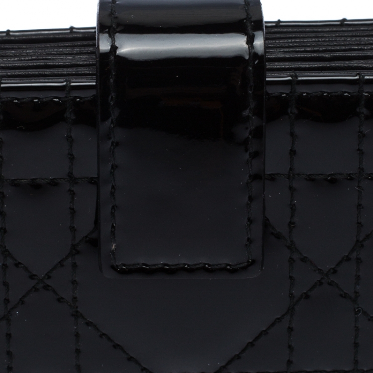 Pre Owned Dior Black Cannage Patent Leather Gusset Card Holder